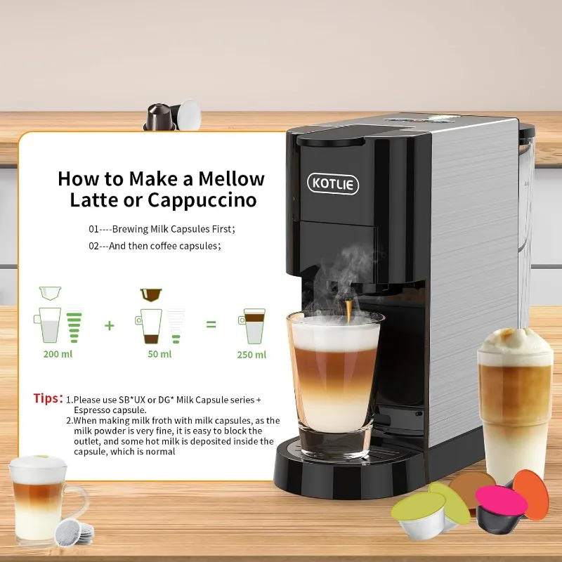 KOTLIE 5in1 Level 7 Water Volume Espresso Machine, 19Bar Single Serve Coffee Maker, Hot&Cold Brew Coffee Machine (Medium) 4