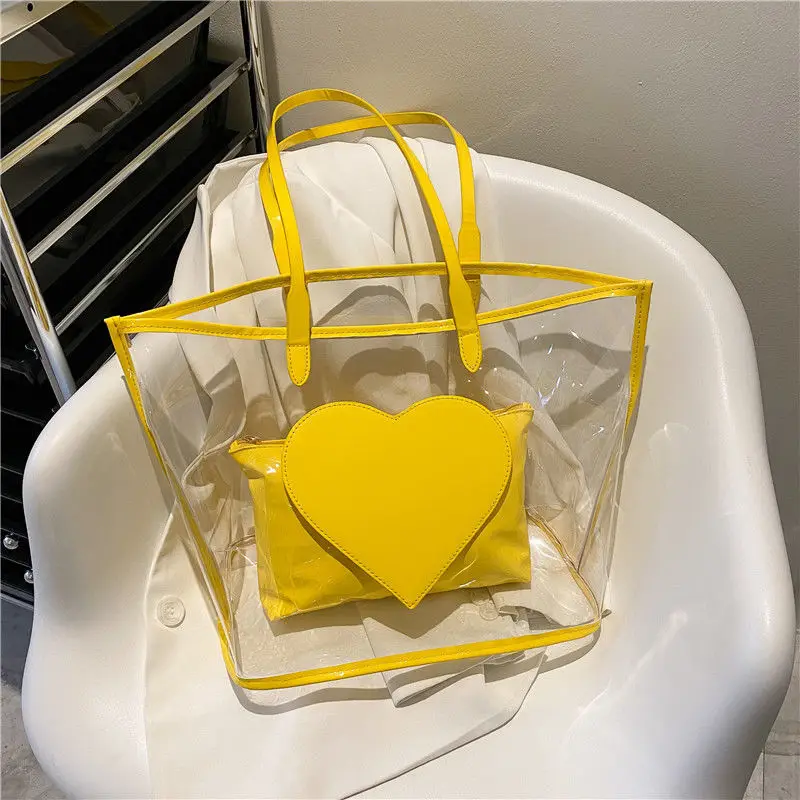 2023 New Fashion Bag Fashion Laser Jelly Bag Shoulder Bag Casual Street Large Capacity Transparent Love Handbag for Women Design