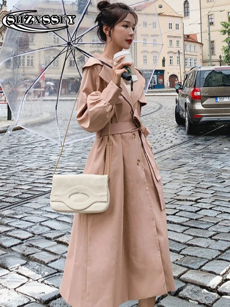 

Women's Trench Coat Loose Turndown Collar Button Women's Coat Autumn 2021 Korean Fashion Thicken Sashes Women's Long Trench Coat