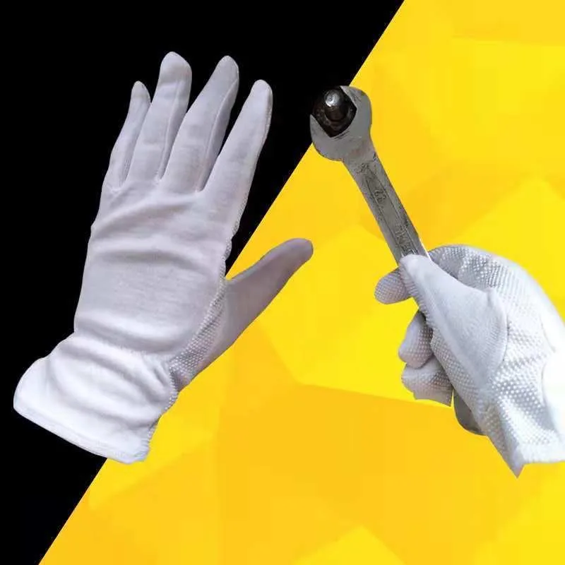 4PCS No Slip White Cotton Gloves Men Costume Stitched Uniform Gloves for Parade Honor Police Inspection Server Funeral Wedding