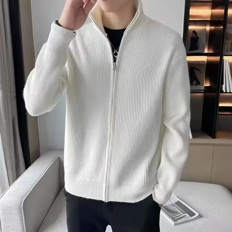 New Solid Knitted Sweater Men Stand Up Collar Korean Fashion