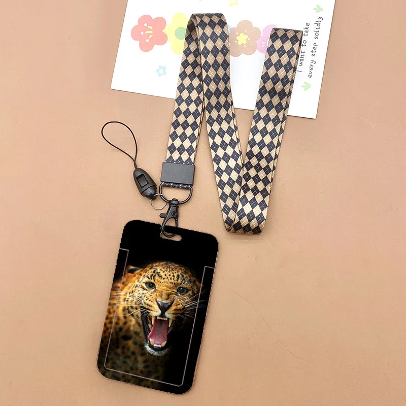 Versatile Animal Print Lanyard with ID Badge Holder & Charm