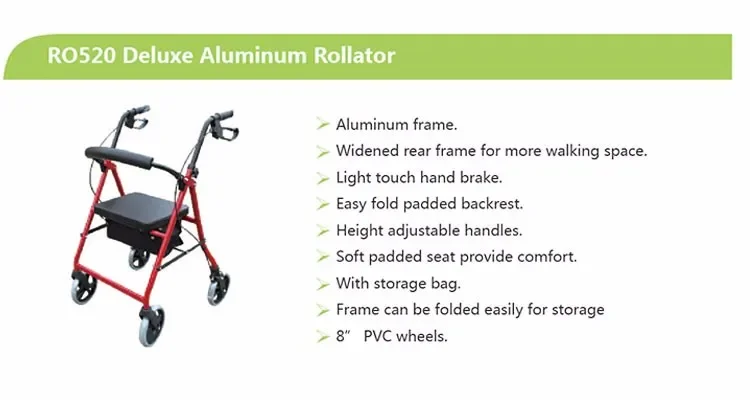 Mobility Aid Disabled Light Weight Seat Walker for Elderly Aluminum Shopping Rollator Walker with Seat RO520 3