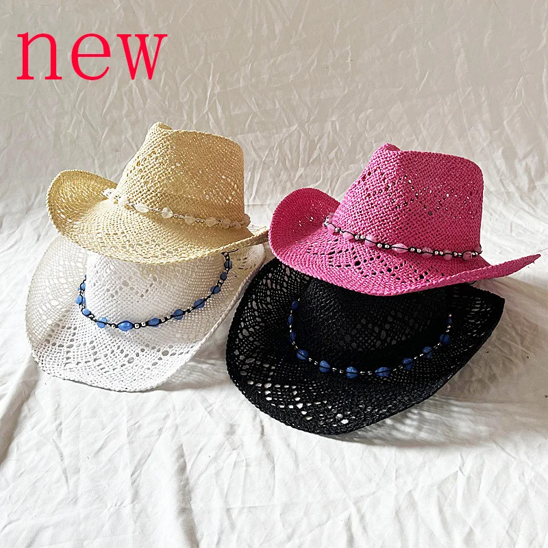 Hot Sale 2024 New Spring and Summer Hand-knitted Outdoor Travel Beach Unisex Western Cowboy Straw Hat_voghion.com