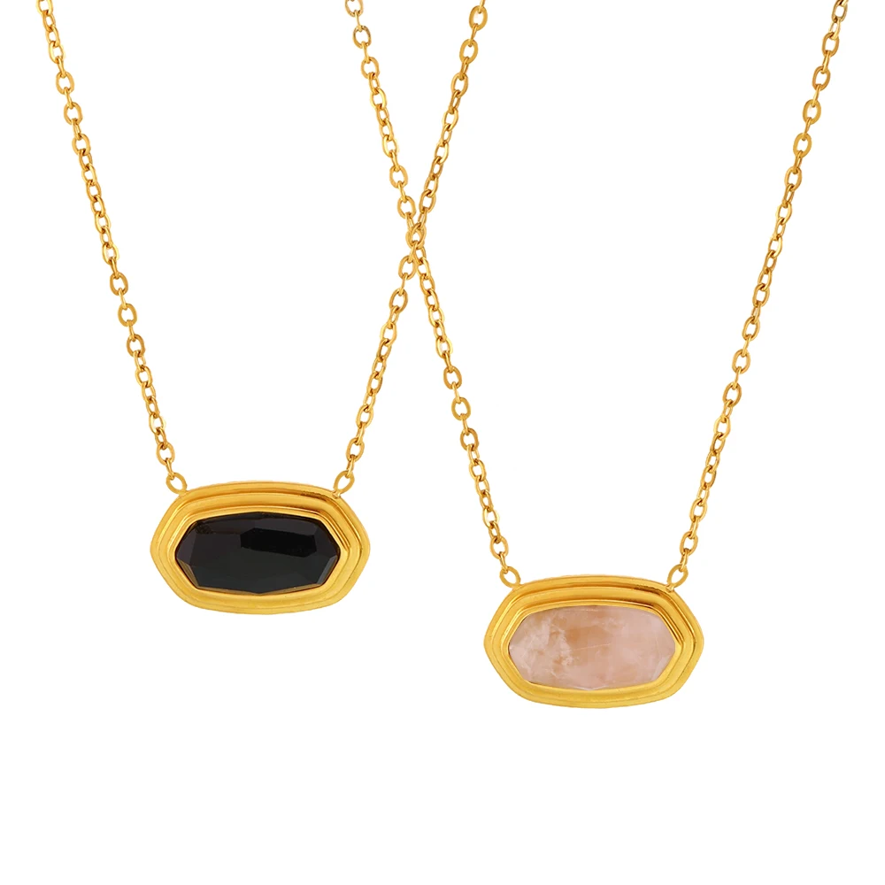 Unregelmäßige Anhänger Frauen Halskette Edelstahl Kristall Glas Achat Halsband Für Frauen Vergoldet Wasserdicht Schmuck – Detail 9