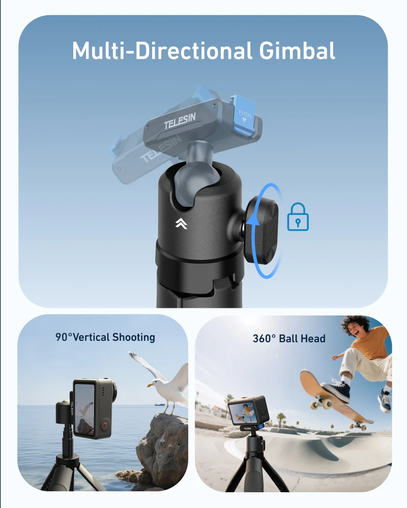 Mini Selfie Stick Tripod Portable Magnetic Quick Release Stand for GoPro Hero 13