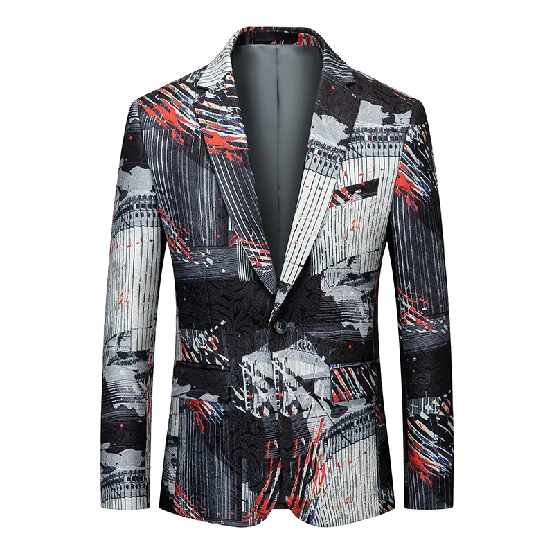 T44 Gentleman Blazer Men's Jacquard Print Slim Fit Blazer Formal Prom Party Stage Outfit