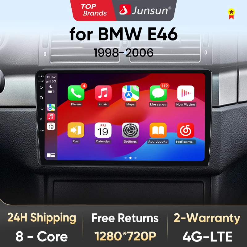 Junsun Wireless CarPlay AndroidAuto Radio For BMW E46 M3 318/320/325/330/ 4G Car Intelligent Systems 2Din Autoradio
