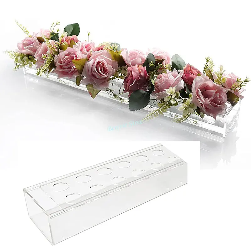 ClearRectangularAcrylicFlowerVaseFlowerBoxforWeddingHome