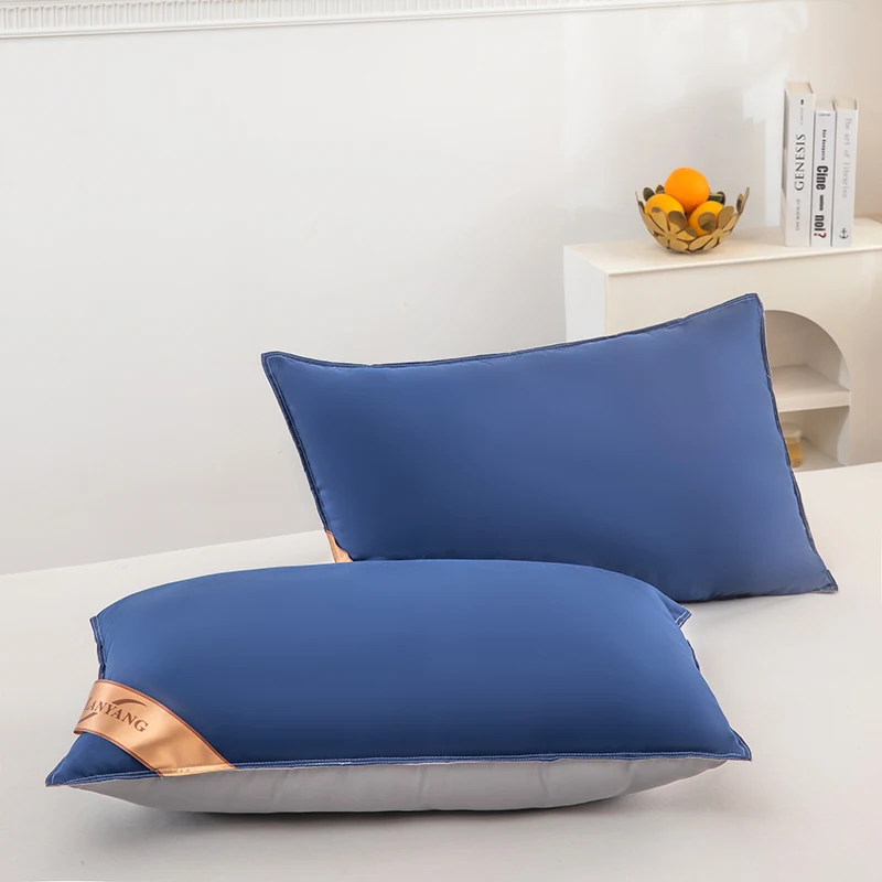 Luxurious high-quality double seam blue gray 2-color splicing pillow, high rebound5star hotel pillow, home bedroom sleep pillow