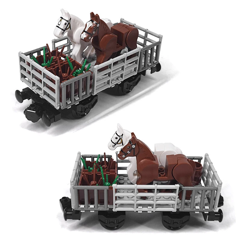 Фото Конструктор MOC детский для сборки, поезда, каретки, корова, овечка, свинья, лошади, игрушка «сделай сам» №2