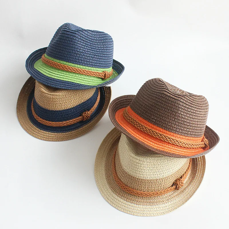 

Fashion Parent-Child Jazz Cap Summer Straw Sun Hat Child Girls Boys Beach Hat Breathable British Top Hat Baby Accessories