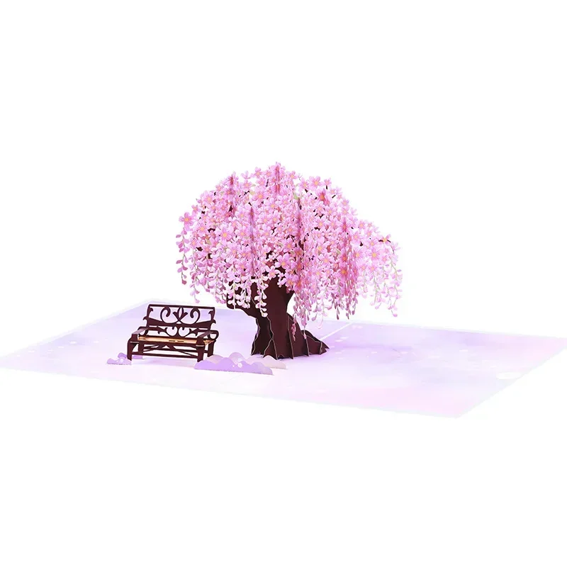 Color printed Wisteria Tree 3D Pop up Flower Blessing Card Universal Paper Carving Message Card 1pcs gift greeting cards