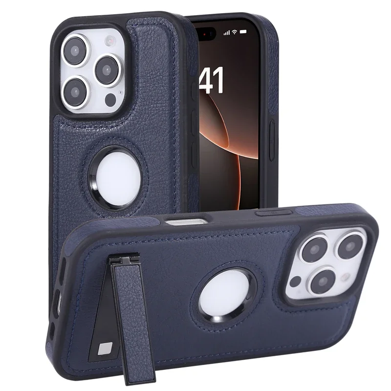 Elegant Leather Case with Hidden Stand and Logo Cutout - Foldable Holder Phone Cover