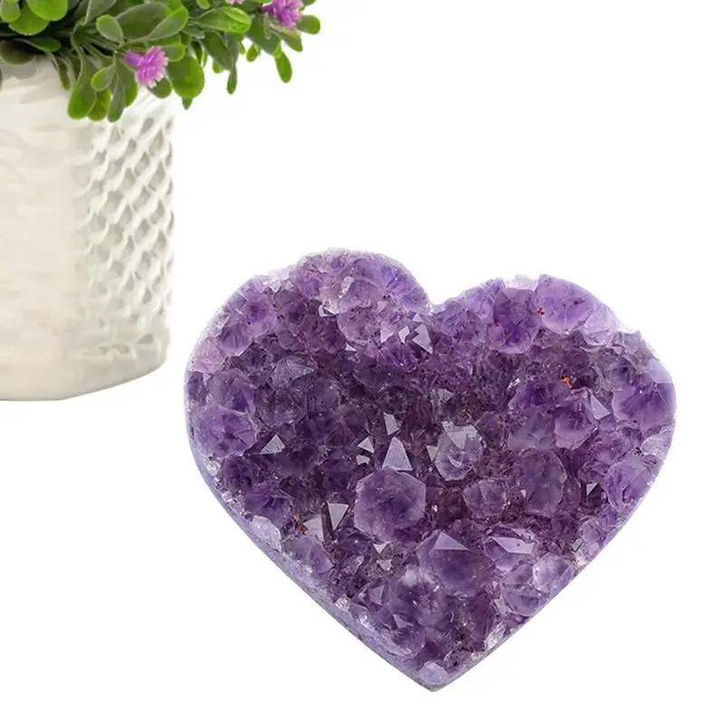 

Natural Amethyst Heart Shape Crystal Quartz Healing Stone For Home Decoration Ornament Collection Purple