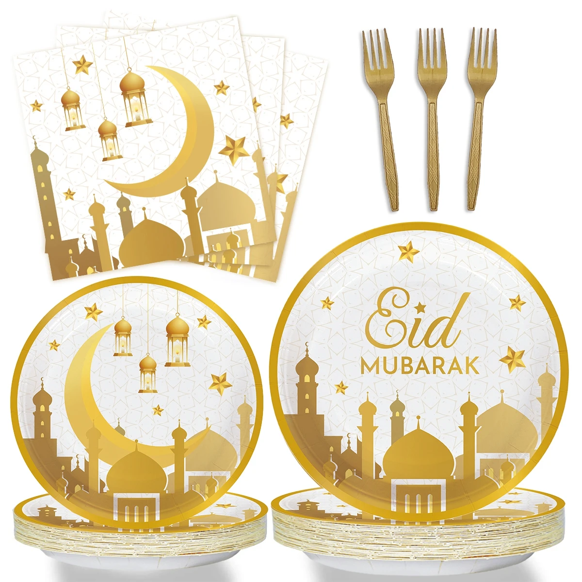 EID Mubarak Tableware Ramadan Decorations 2024 Ramadan Kareem Party Supplies Balloons Banner Muslim Islamic Eid Al Adha Decor