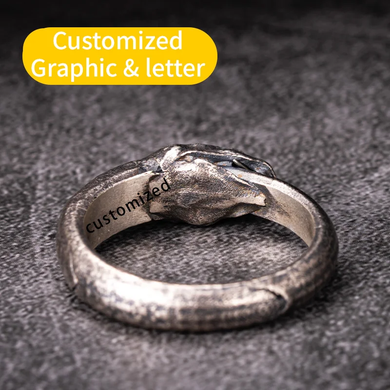 خاتم فضة إسترليني للنساء ، ثعبان أبوبيس في الظلام...