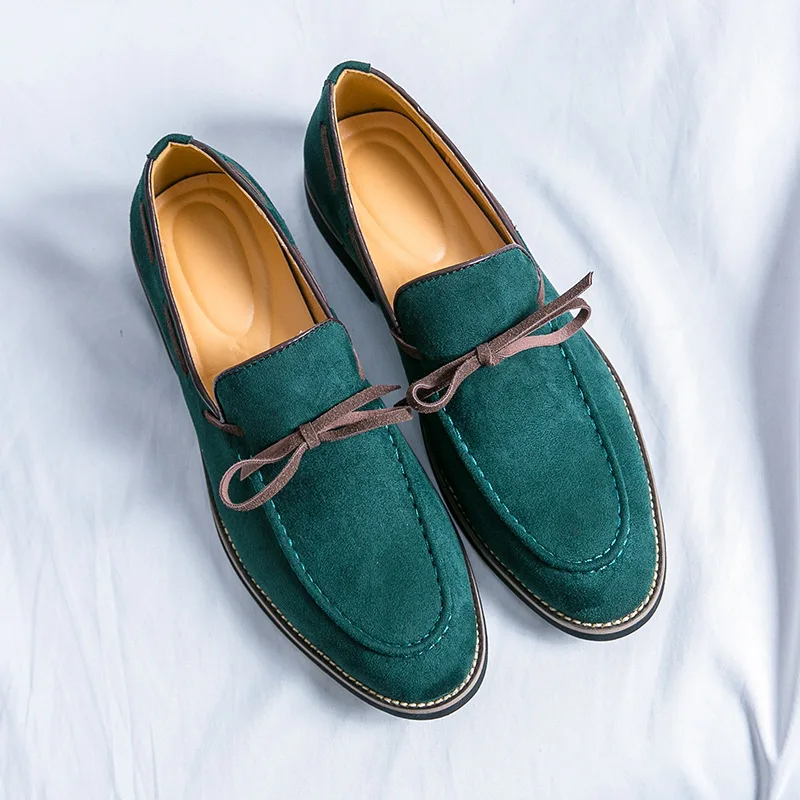 

Fashion Suede Leather Men Green Loafers Comfortable Slip-on Men Boat Shoes Anti-slip Flat Men Casual Shoes Zapatillas Informales