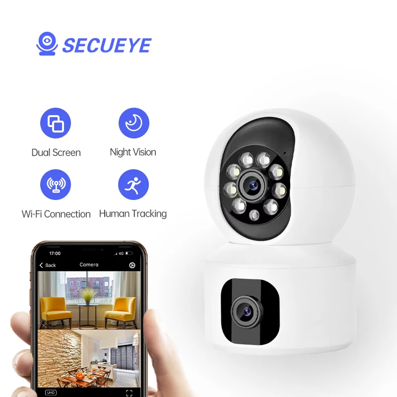 Secueye Wireless Dual Lens 2K 4MP IP WiFi Camera CCTV 360° PTZ Smart Home Security Protection Baby Monitor Dual View Camera
