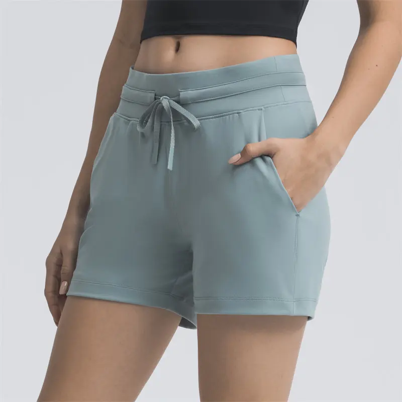 Nepoagym New STEP 4" Womens Casual Shorts Summer Drawstring Comfy Elastic High Waist Running Shorts with Pockets