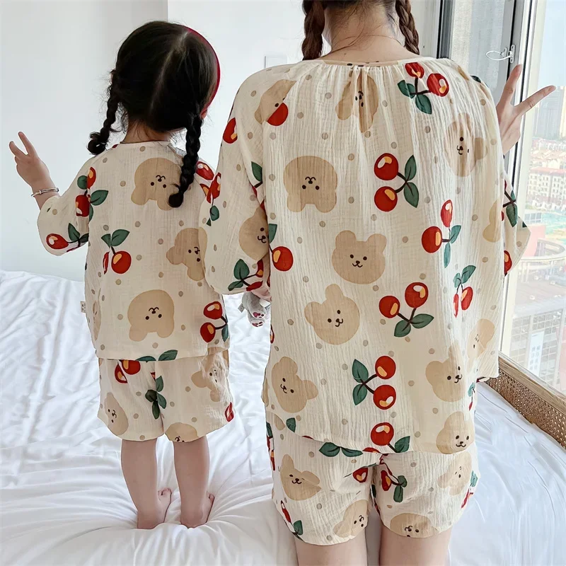 

Family Matching Clothes Summer Set Cute Cotton Linen Baby Set Mother Daughter Son Short sleeve Top and Short Clothes 2PCS/SET