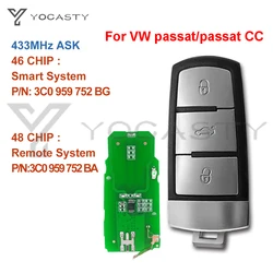 YOCASTY 3C0959752BA 3 Button 433MHz ID46/ID48 Chip Smart Remote Car Key For 2004-2015 VW Passat B6 3C B7 Magotan CC 3C0959752BG