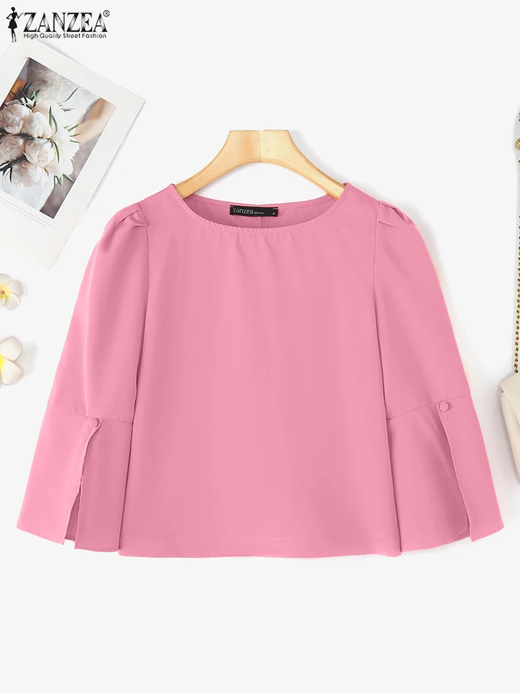 Women Summer Blouse Elegant Puff Sleeve Office Top