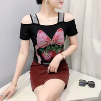 Summer Women European Clothes T-Shirt Sexy Luxury Hot Diamonds Elegant Tops Female Brand Design Bow Streetwear Tees - Image 5