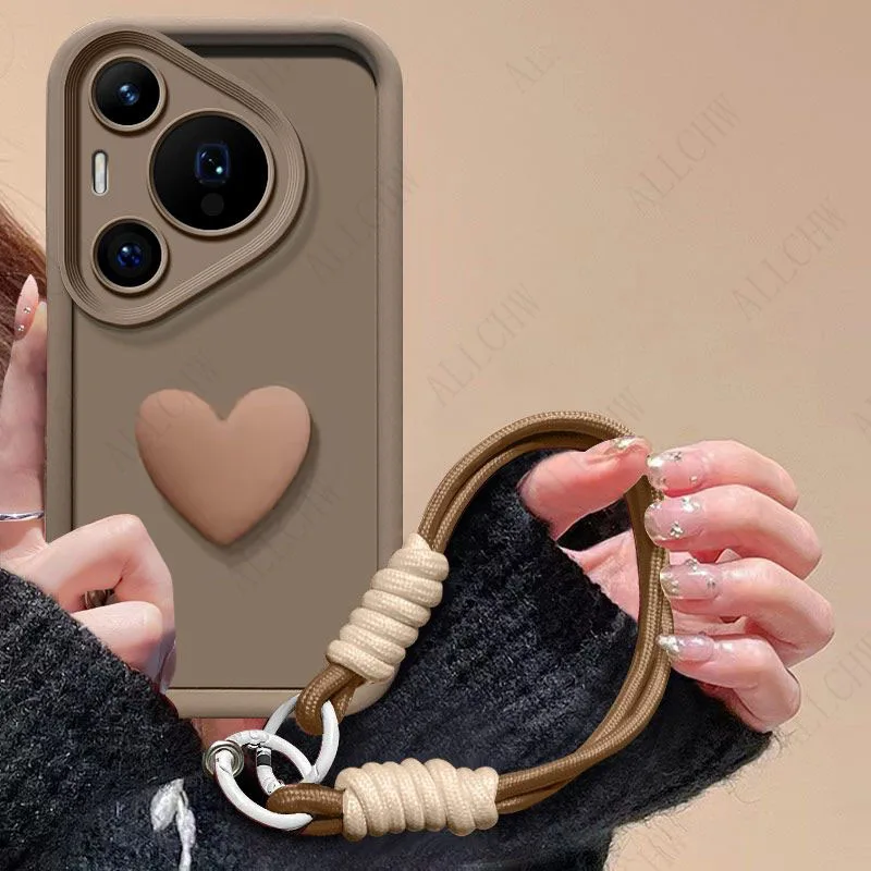 Huawei Pura Series 3D Love Heart Hand Strap Shockproof Silicone Case