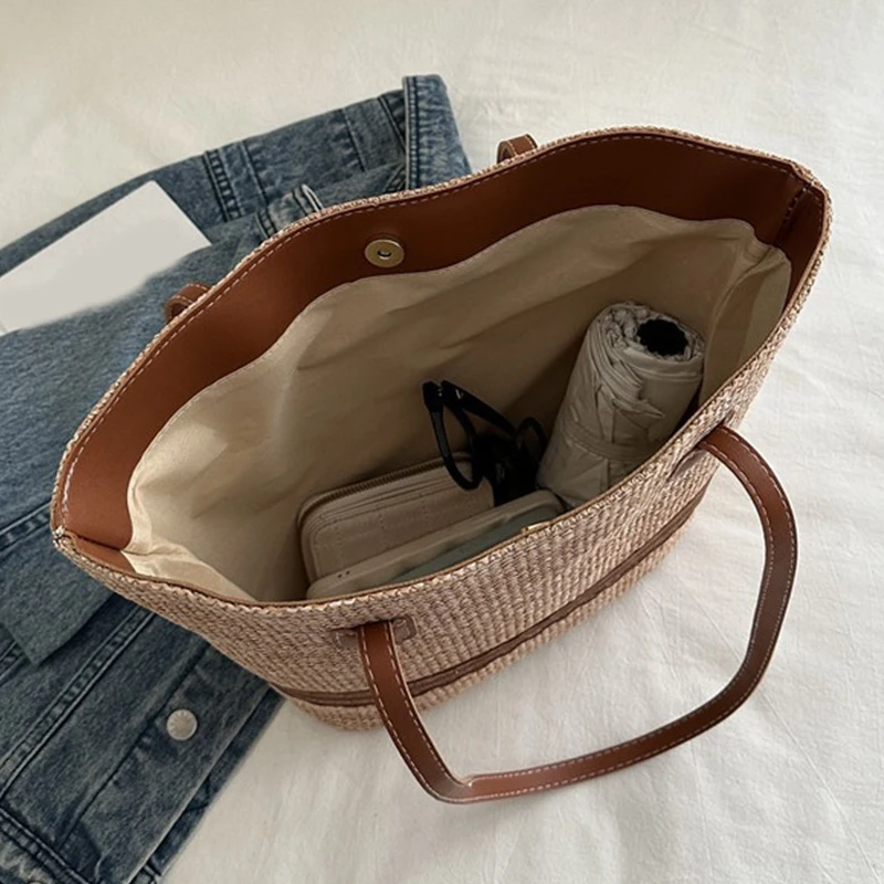 Women's Large Capacity Shoulder Bag Summer Straw Woven Basket Handbag Fashion Female Luxury Designer Beach Bag Shopper Tote Bag