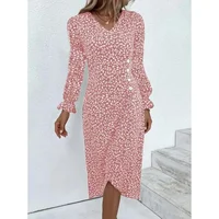 Elegant Floral Pleated H shaped Midi Dress Female V Neck Puff Sleeve Waist Ruched Button Dresses Women Summer Dress Robe - Image 5