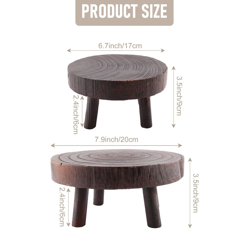 2Pcs Mini Wooden Stool Flower Display Stand, Potted Plant Shelf Bonsai Rack, Vintage Wood Grain Garden Plant Pot Stand-A22M