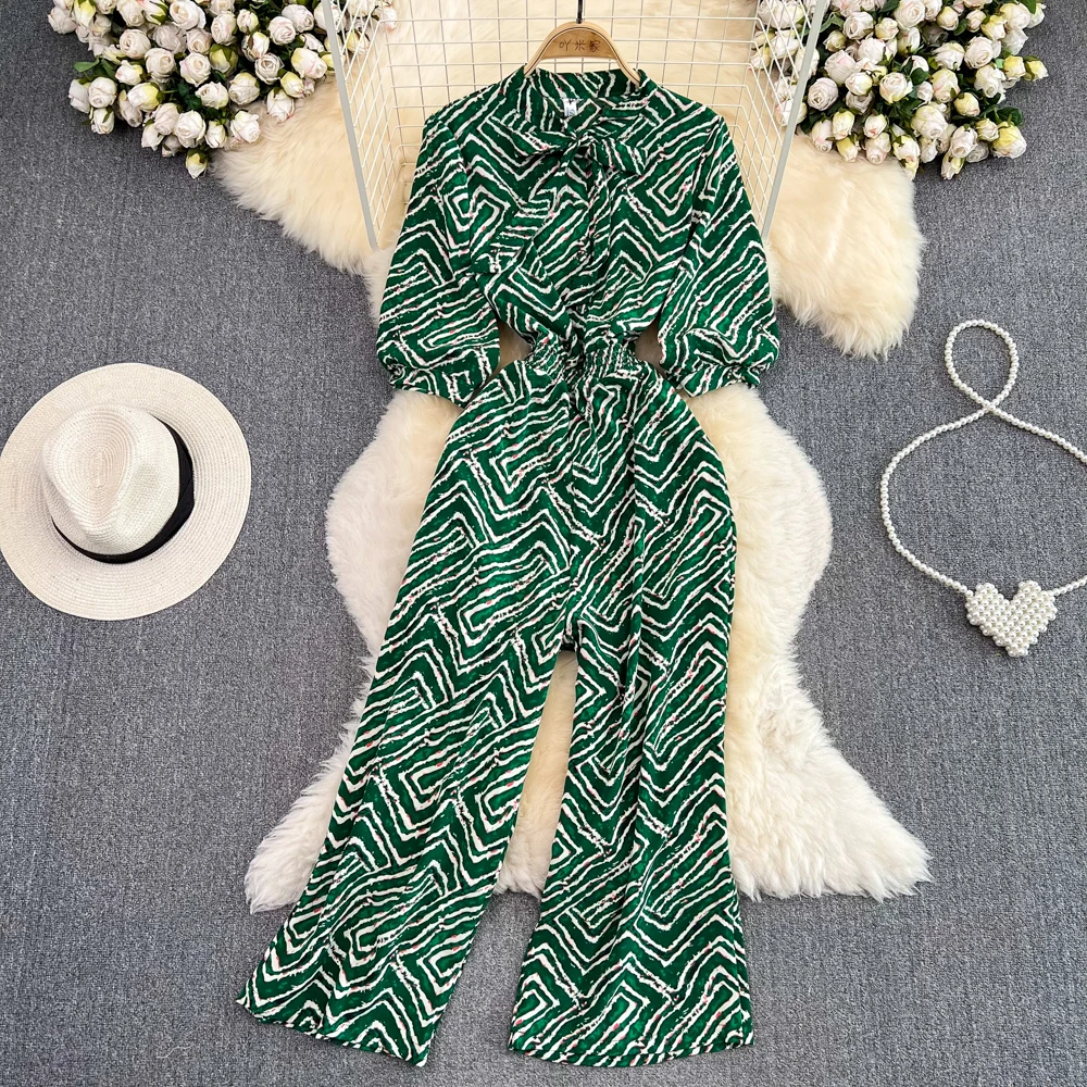 

Summer Korean Version of the Light Mature Wind Retro Bow Tie Waist Thin Casual Wide Leg Jumpsuit