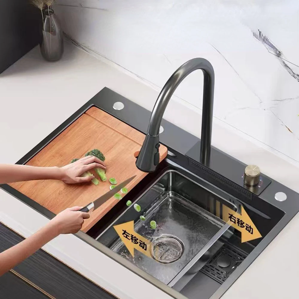 2023 new product Waterfall Sink Kitchen Stainless Steel Sink Stainless Steel 304 Waterfall Kitchen Sink With Pull Out Faucet