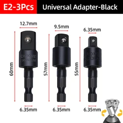 Premium Socket Adapter Drill Bits Set - Impact Grade Power Extension with Hex Shank (E2 - Rotatable - Black)