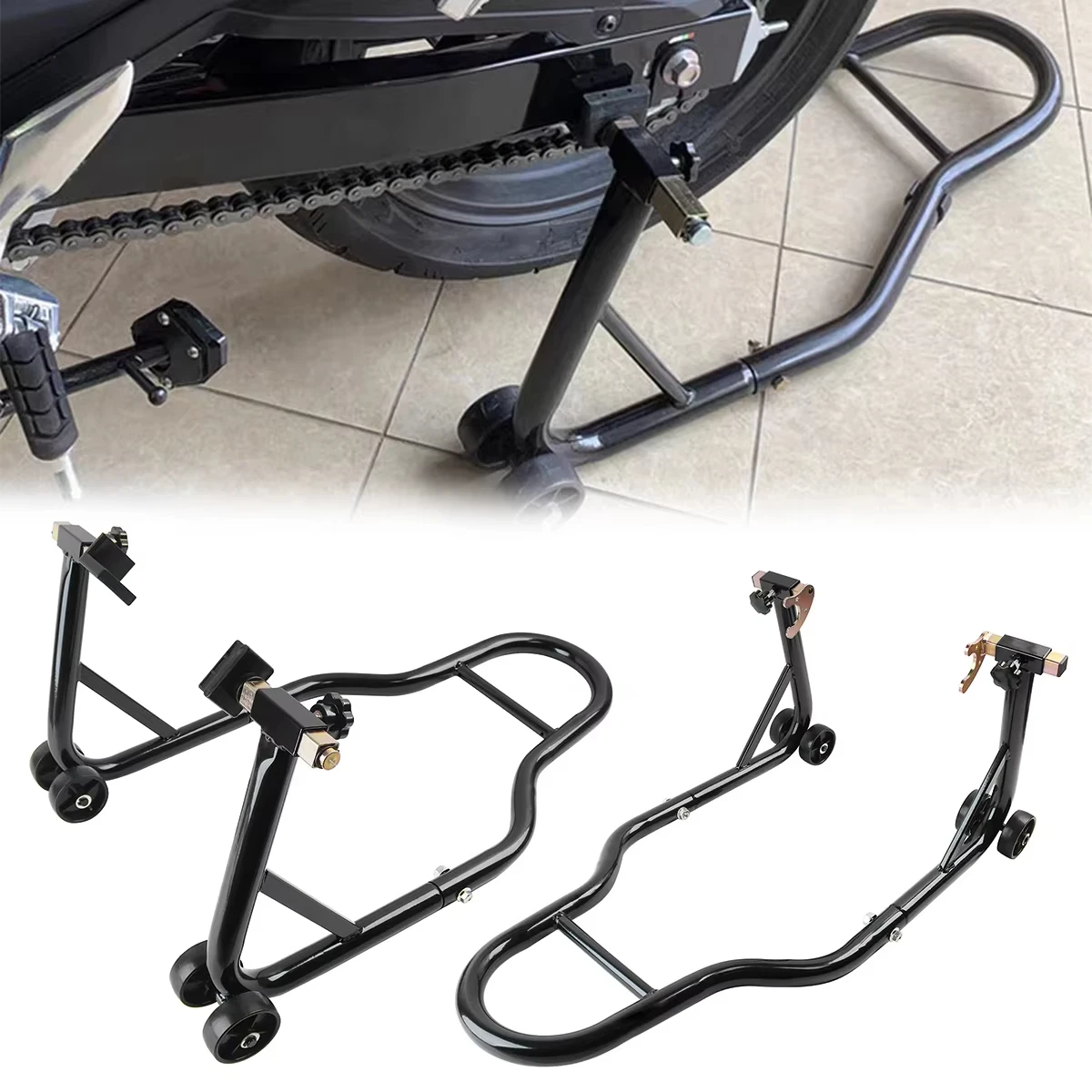 Universal Motorcycle Rear&Front Lift Stand Set Wheel Support Kickstan Frame Tire Repairing Tool For Harley honda yamaha Kawasaki