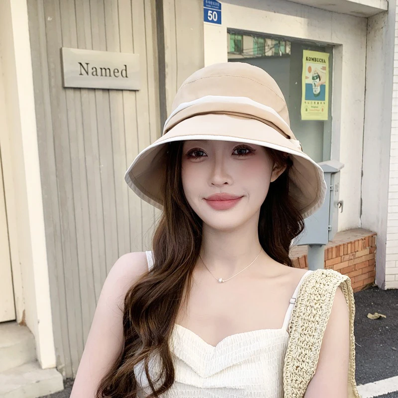 Spring and Summer Women's Hats Elegant Bow Bucket Hat Casual Sweet Sunshade Hat Face Covering Sunscreen Hat Outdoor Travel Cap