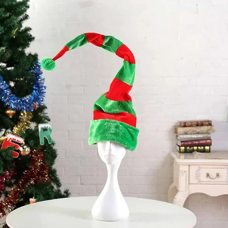Funny Party Hats Christmas Hats Long Striped Felt Plush Elf Hat Holiday Theme Christmas Party Accessory 1PC