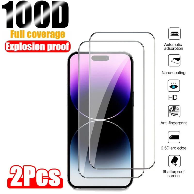 

2 упаковки 9H закаленное стекло для IPhone 14 Pro Max 12 13 Pro 7 8Plus Защита экрана для IPhone 15 11 Pro Max XR XS Max стекло