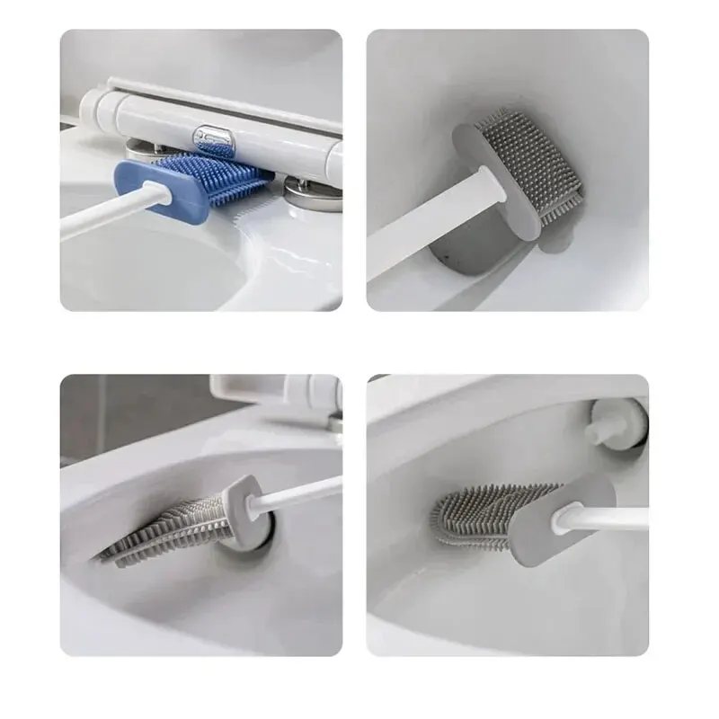 Bathroom Accessories Toilet Brush Holder Wall Hanging Toilet Cleaning WC Brush Holder Long Handled Silicone Water Proof Quick Drying Soft Bristles Bathroom Accessories