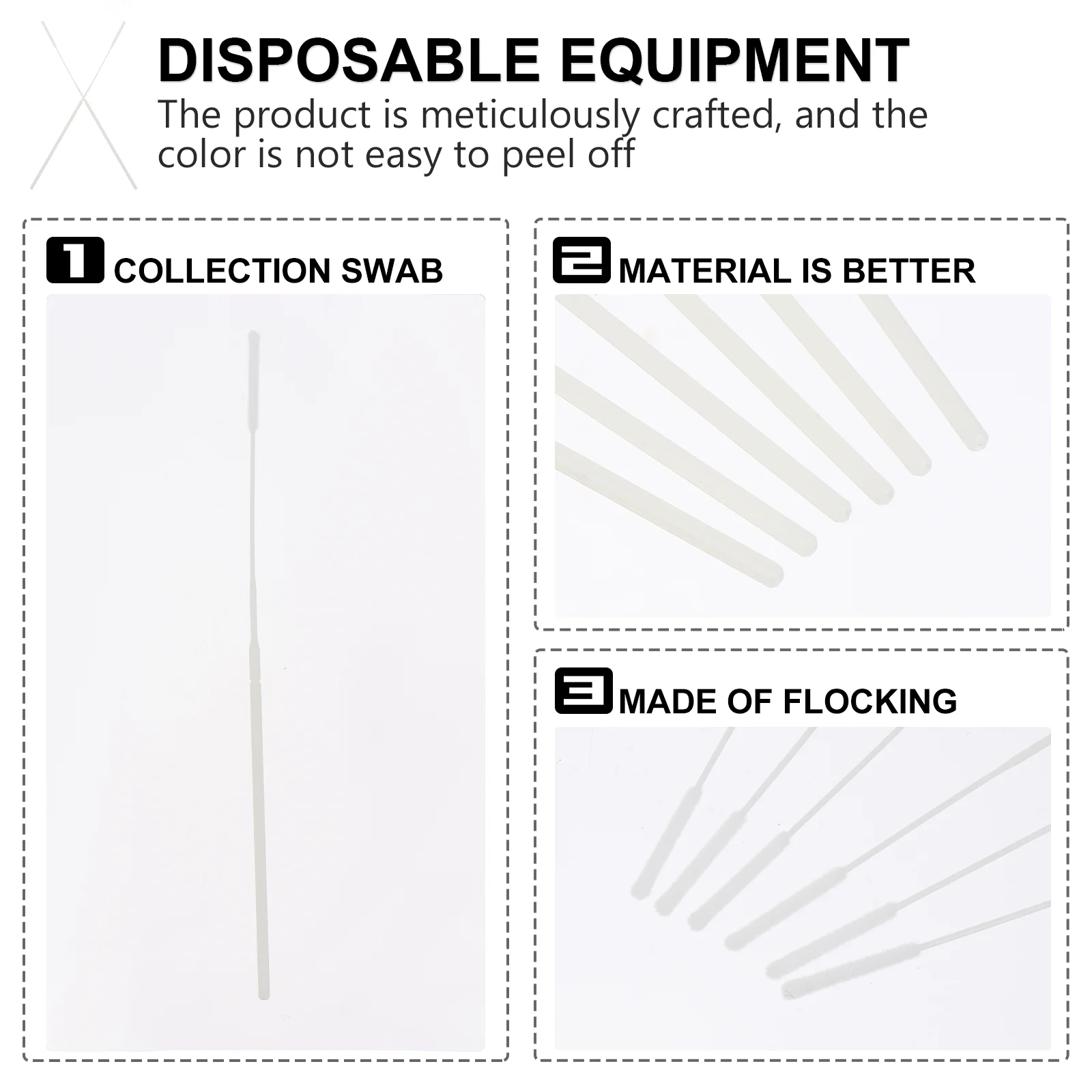 Disposable Flocking Swabs Specimen Collection Swabs Nasopharyngeal Cotton Buds al Testing Sample Gathering 20Pcs