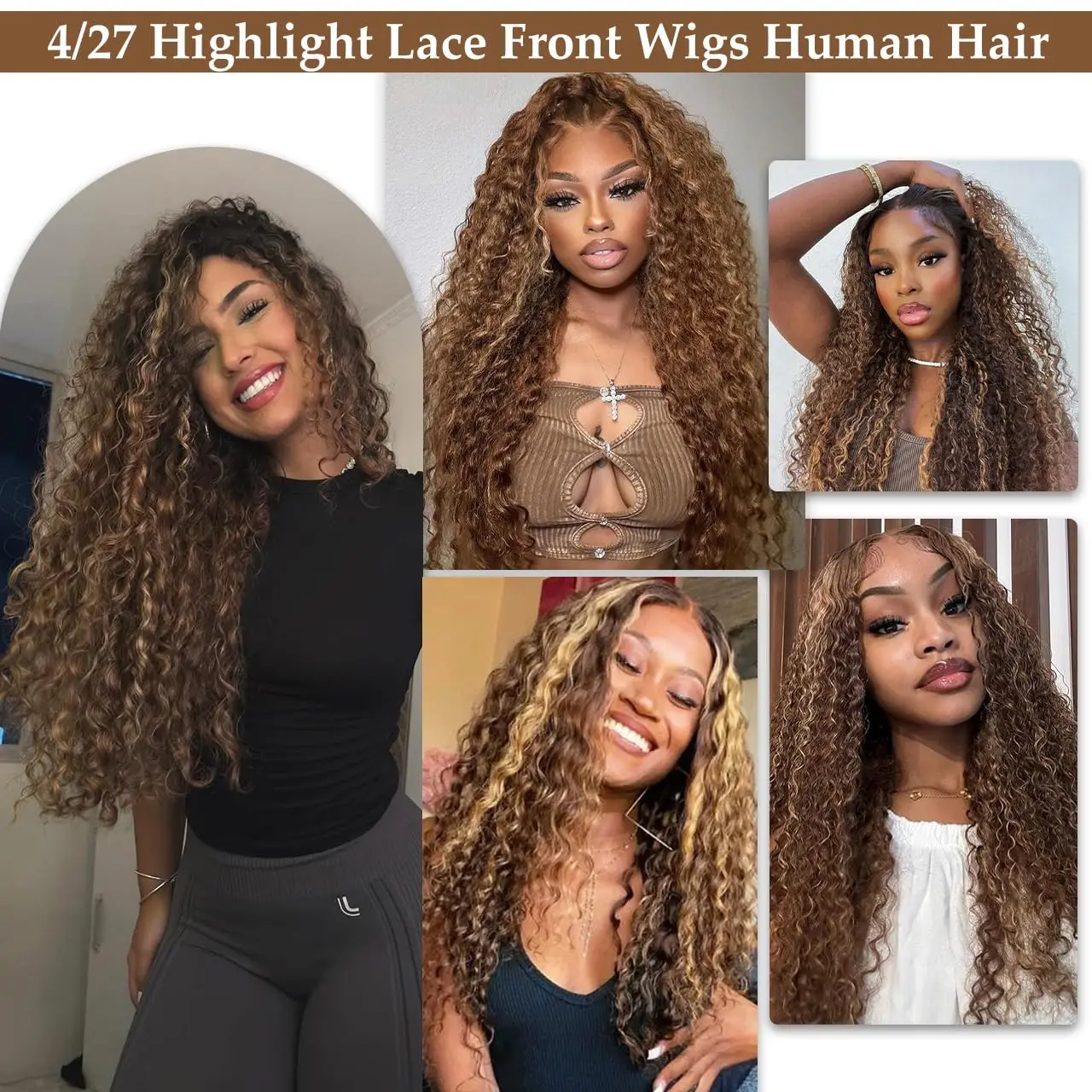 4/27 Highlight Lace Front Wigs Human Hair Pre Plucked Bleached Knots 200%Density 13x4 HD Ombre Honey Blonde Deep Wave Human Hair