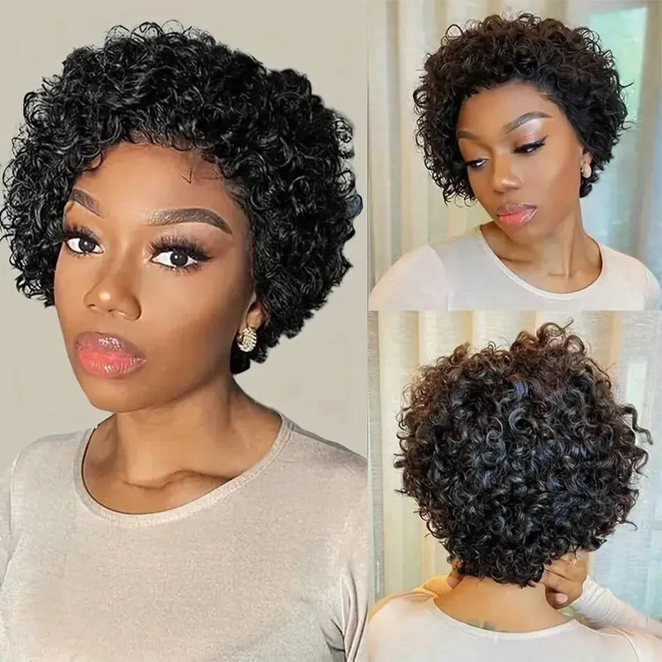 Pixie Curls 100% Human Hair 13x4 Lace Frontal Wigs Pixie Cut Short Bob Human Hair Wig Transparent Lace Front Wig