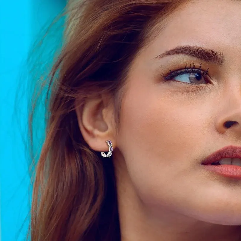 Silver hoop earrings Sparkling Colorful Hoop Earrings 925 Sterling Silver Hypoallergenic Jewelry Embellished Zircon Elegant Luxury Style Female