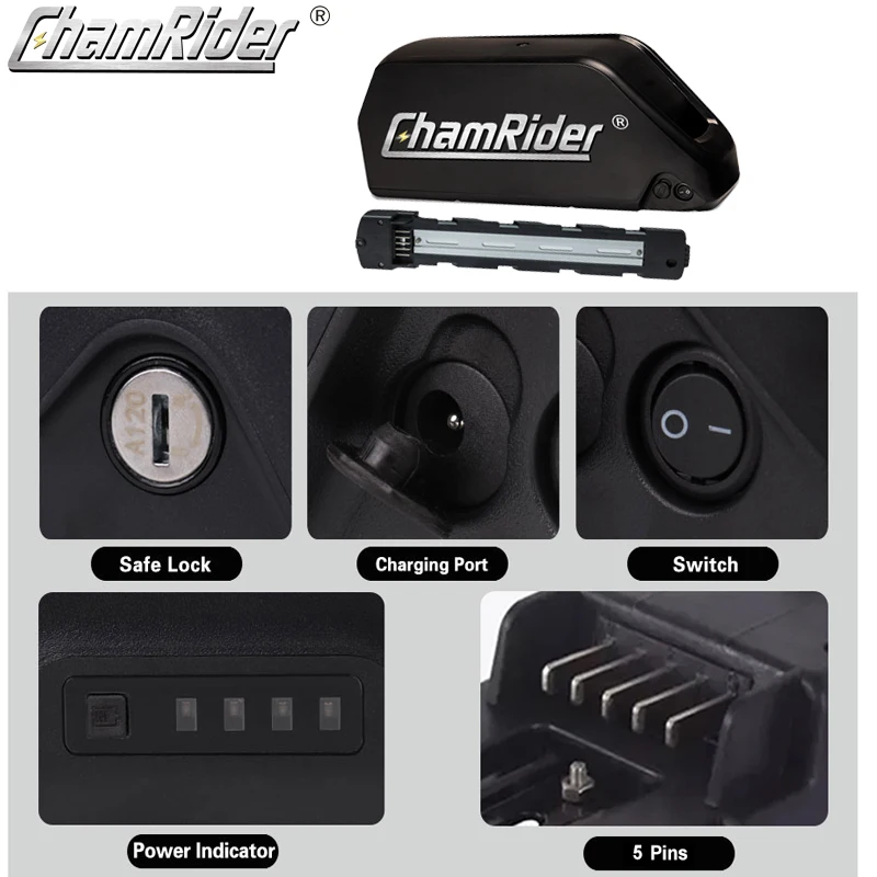 Original 48V Electric Battery 52V Ebike Battery Polly Downtube Chamrider BMS 350W 500W 750W 1000W 18650 Cell BBS02 BBS03 BBSHD