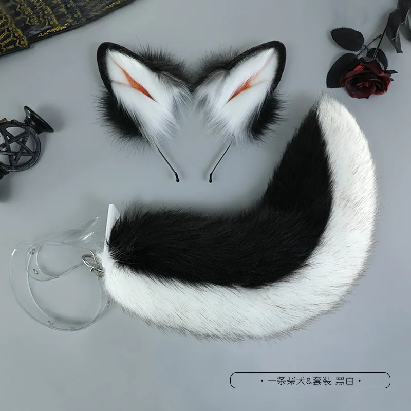 Brown Shiba Inu Anime Simulation Headwear Beast Tail Wolf Ear Cat Ear Fox Hair Hoop Cosplay Halloween Accessories, hair accessories,animal cosplay costume