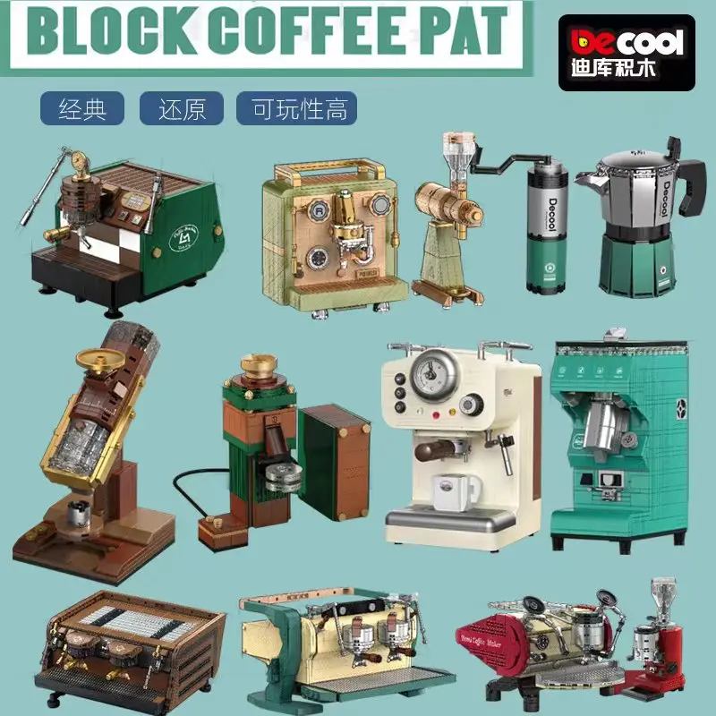 

DECOOL Coffee Machine Building Blocks European Retro Hand Grinder Moka Pot Caffe Bricks Toys For Children's Christmas Gifts