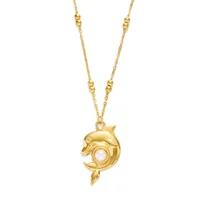Stainless Steel Inlaid Imitation Pearl Dolphin Pendant Necklace For Women Men Fashion Metal Sea Animal Fish Choker Party Jewelry