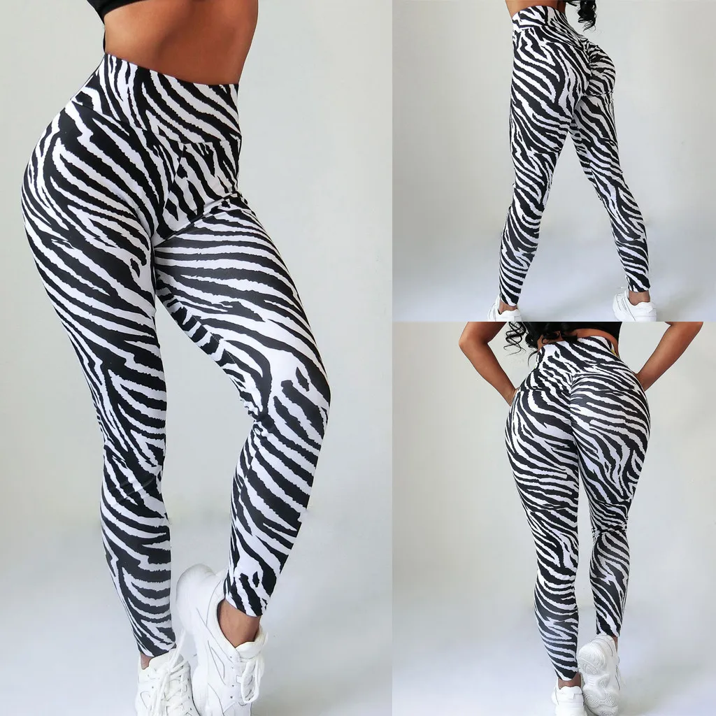 Black White Pants Striped Elastic Trousers Print Fitness Push Up Leggings For Women Sporting Gym Sexy Workout leggins mujer gym leggings Leggings