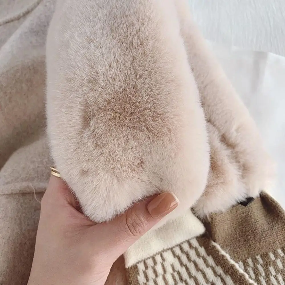 Women's Fashionable Warm Scarf Korean Winter Solid Color Plush Warm Neck Protection Imitation Rex Rabbit Fur Cross Scarf Collar